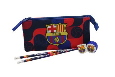 FC Barcelona Dreifach Federmäppchen 3 Fächer Federmappe mit Reißverschluss
