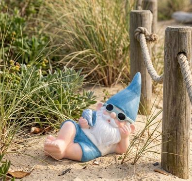 Urlaubs-Gartenzwerg "Strandpause" - Maritimer Zwerg mit Muschel & Sonnenbrille