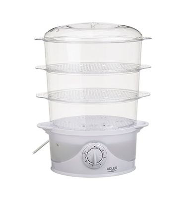 Adler AD 633 Dampfgarer 800W - mit 3 Behältern, 9L & Reisschale in Weiß