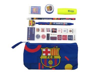 FC Barcelona Schreibset mit Federmäppchen, Stift, Bleistift und Aufklebern
