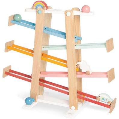 Pinolino Kuno Kugelbahn aus Holz 8 teilig mit 4 Kugeln und Rollelementen