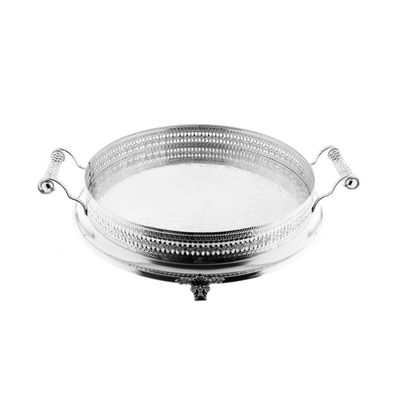 Serviertablett 45 cm - Rund mit Griffen & Ornamentrand