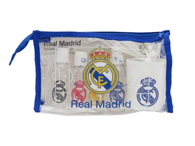 Real Madrid Reise Kulturbeutel Set mit 4 Flaschen Dispenser und Becher 200 ml