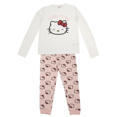 Hello Kitty Damen Pyjama lang Zweiteiler Baumwollmix Single Jersey Schlafanzug