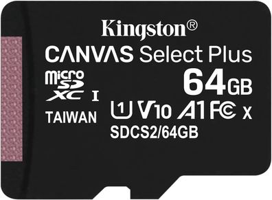 Kingston MicroSD-Karte Canvas Select Plus 64 GB Klasse 10 + Adapter (SDCS2/64)