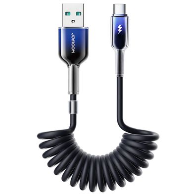 Joyroom S-A43 Crystal-Clear Serie USB-A – USB-C Spiralkabel 1,5 m, 3A, Schwarz