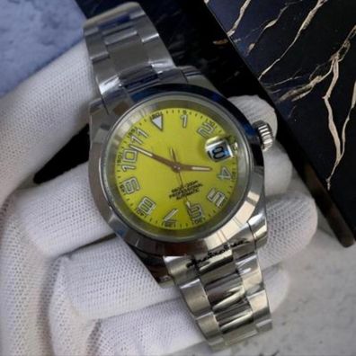 Armbanduhr Datejust Racing Dial Gelb Stahl Oyster Automatik Luxusuhr 39mm