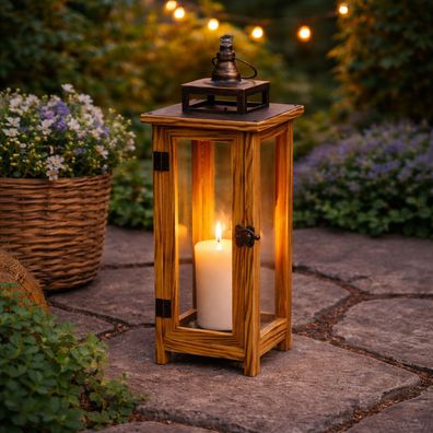 Stielvolle Holzlaterne Gartenlaterne Stalllaterne Windlicht Edelstahldach