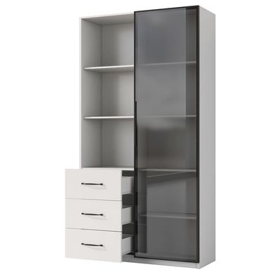 LED Vitrine Bücherschrank mit Tür Glas LED 3 Schubladen 3 Fächer