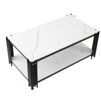 Rechteckiger Couchtisch mit Metallbeinen Marmoroptik modern 114x63,5x46,3 cm