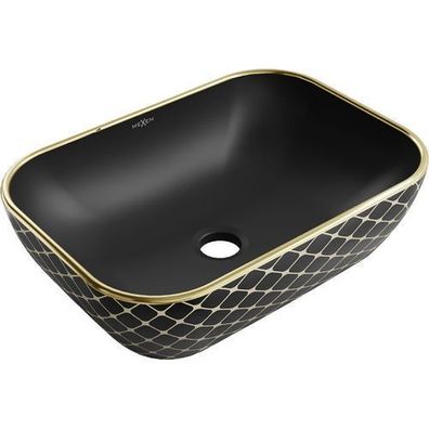 Mexen Rita Aufsatzwaschbecken, schwarz matt/Gold, oval, 45x32 cm
