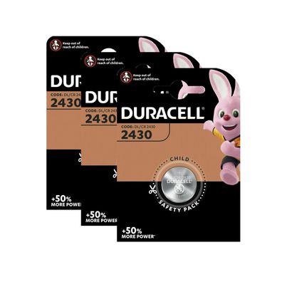 3x Duracell Specialty CR 2430 3V Lithium Batterie Knopfzelle DL2430 im Blister