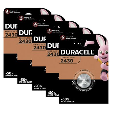 5x Duracell Specialty CR 2430 3V Lithium Batterie Knopfzelle DL2430 im Blister