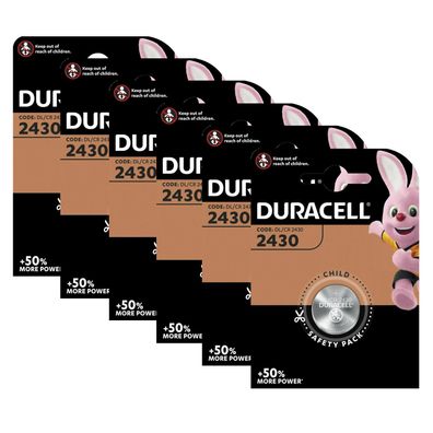 6x Duracell Specialty CR 2430 3V Lithium Batterie Knopfzelle DL2430 im Blister