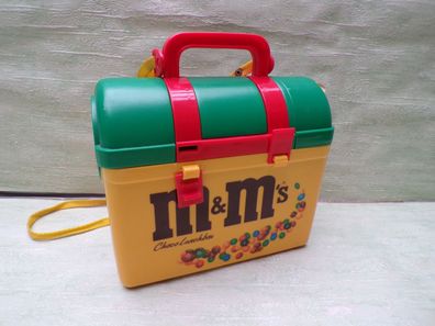 M&M Choco Lunchbox Trinkflasche Strohhalm 1999 leer 18x19x8cm gelb-grün