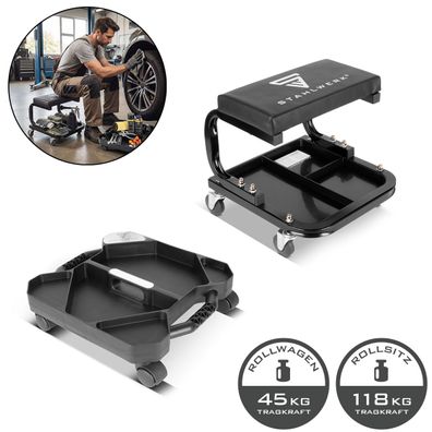 Stahlwerk Werkstatthocker 118 kg mobiler Werkzeug Organizer mit 5 Fächern 45 kg