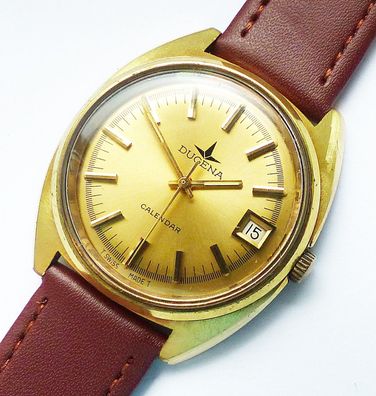 Schöne Dugena Swiss Classic Tonneau Calendar 17Jewels Herren Vintage Armbanduhr