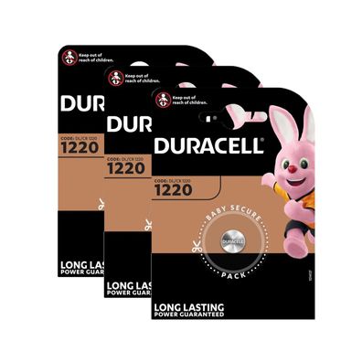 3x Duracell CR1220 DL1220 Lithium Knopfzelle 3V Batterie 34mAh BR 1220 CR 1220