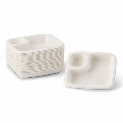 Greenbox Nacho Dip Teller Zuckerrohr 50 Stück mit Dip-Fach