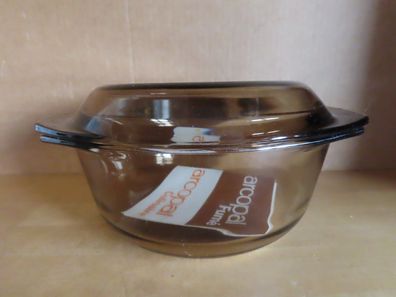 Auflaufform mit Deckel Mikrowellengeschirr braunes Glas 8cm hoch Arcopal