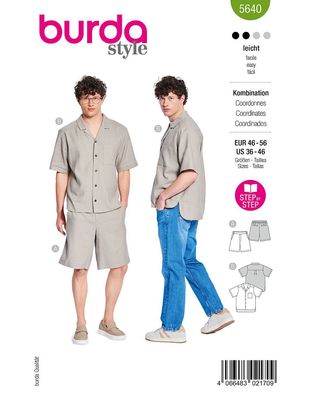 burda Schnittmuster Herren Set Hemd & Shorts #5640 Gr. 46-56