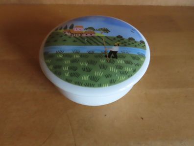 Schmuckdose Zierschale mit Deckel rund Keramik mit LandschaftsMotiv