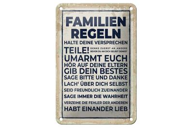 Blechschild Familien Regeln, 3 vers. Größen, Spruch