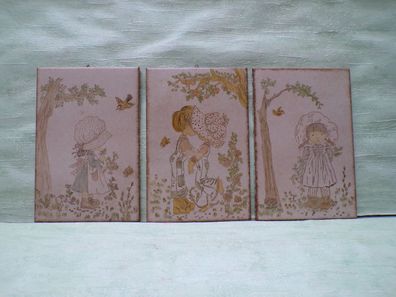 3 alte Keramikfliesen Kacheln Wandbild Sarah Kay Made in Italy Anri 22,5x14,5cm