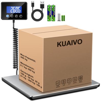 KUAIVO Paketwaage 300kg 20g Plattformwaage LCD Hold Tara aufladbar