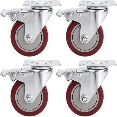 Voluker 4er Set Lenkrollen 100 mm Möbelrollen mit Bremse bis 400 kg