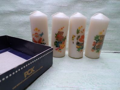 4 alte Stumpenmotivkerzen Weihnachten PCK VEB Wittol Lutherstadt DDR Teddybären