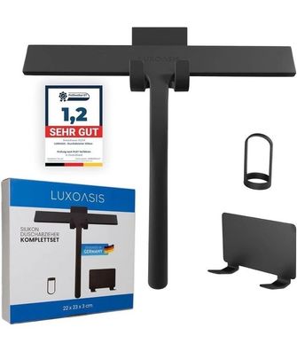Duschabzieher Set mit Halterung - schwarz 23 cm breit - ohne Bohren Silikon