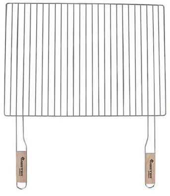 Grillrost Rechteckig Grillgitter Verchromt Stahl Holz Griffen Universal 54x38cm