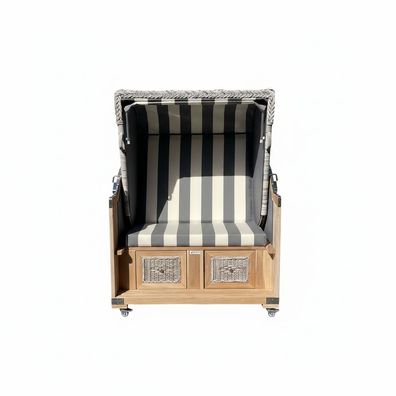 Strandkorb Teak grau/creme Stoff 2 Sitzer Vollliegemodell BASIC Modell