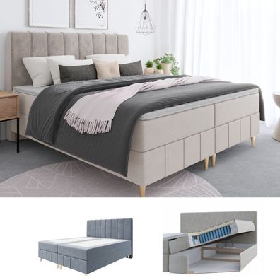 Boxspringbett MEGII 2 Doppelbett mit Taschenmatratze und Bettkasten auf hohen Füßen