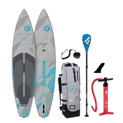 Duotone iSUP Package Raven Air SLS + Tasche, Double Action Pumpe, Paddel 3-Pcs,