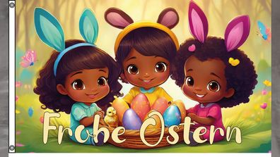 Fahne Flagge Frohe Ostern Hasenkinder - 90 x 150 cm