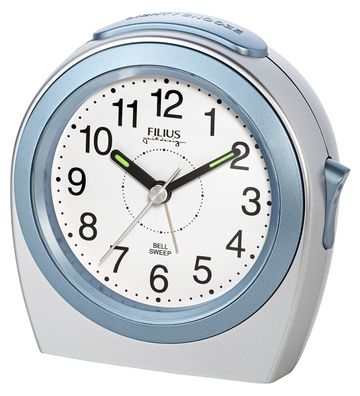 Filius Quarz Wecker ohne Ticken Silberfarben/Hellblau 0605-5
