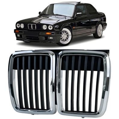 Sport Kühlergrill Frontgrill Schwarz Chrom passt für 3er BMW E30 1982-1994