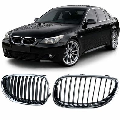 Sport Kühlergrill Frontgrill Schwarz Chrom passt für 5er BMW E60 E61 2003-2010