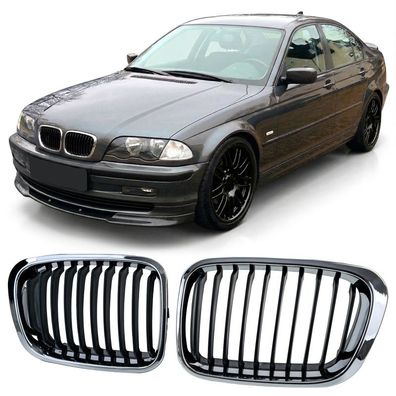 Sport Kühlergrill Frontgrill Schwarz Chrom für 3er BMW E46 Vorfacelift 1998-2001