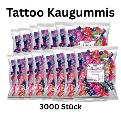 3000x Tattoo Kaugummi einzeln verpackt Wurfmaterial Karneval XXL