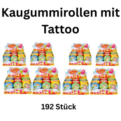 192x Kaugummirollen mit Tattoo Display Bubble Gum Karneval