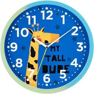 1x 30cm Wanduhr Giraffe Blau Lautlos Kinderzimmer