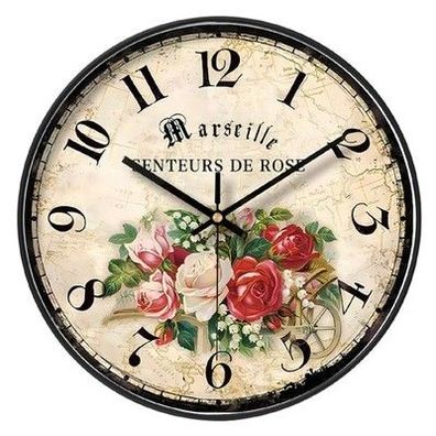 1x 30cm Wanduhr Shabby Chic Blumen Vintage Stille
