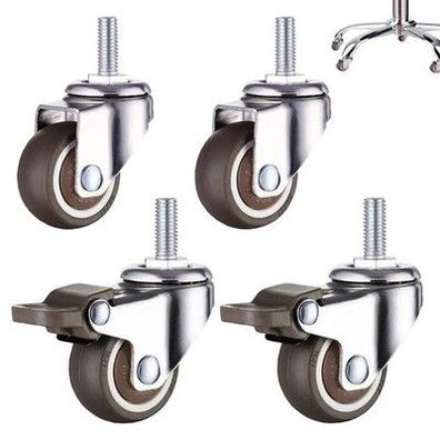 4x Möbelrollen 50mm Lenkrollen M8x15mm mit 2 Bremsen