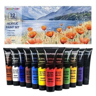 12x Acrylfarben Set 36 ml wasserbeständig für Leinwand Holz Stoff