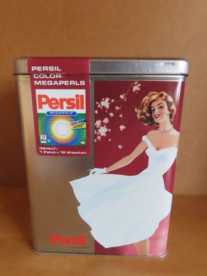 Blechdose rot silber leer rechteckig Persil 100 Jahre Frau im weißen Kleid