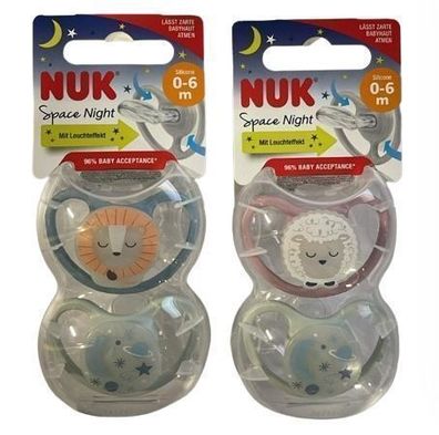 NUK Space Night Silikon Schnuller, Groesse 1, 2er Pack