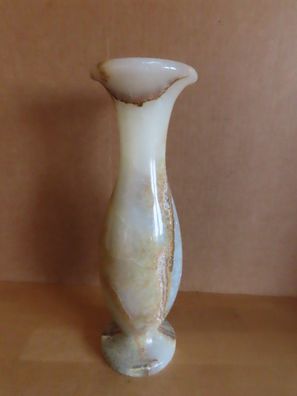 Vase hell mit Brauntönen Alabaster für kleine Sträuße ca. 25,5 cm H schwer
